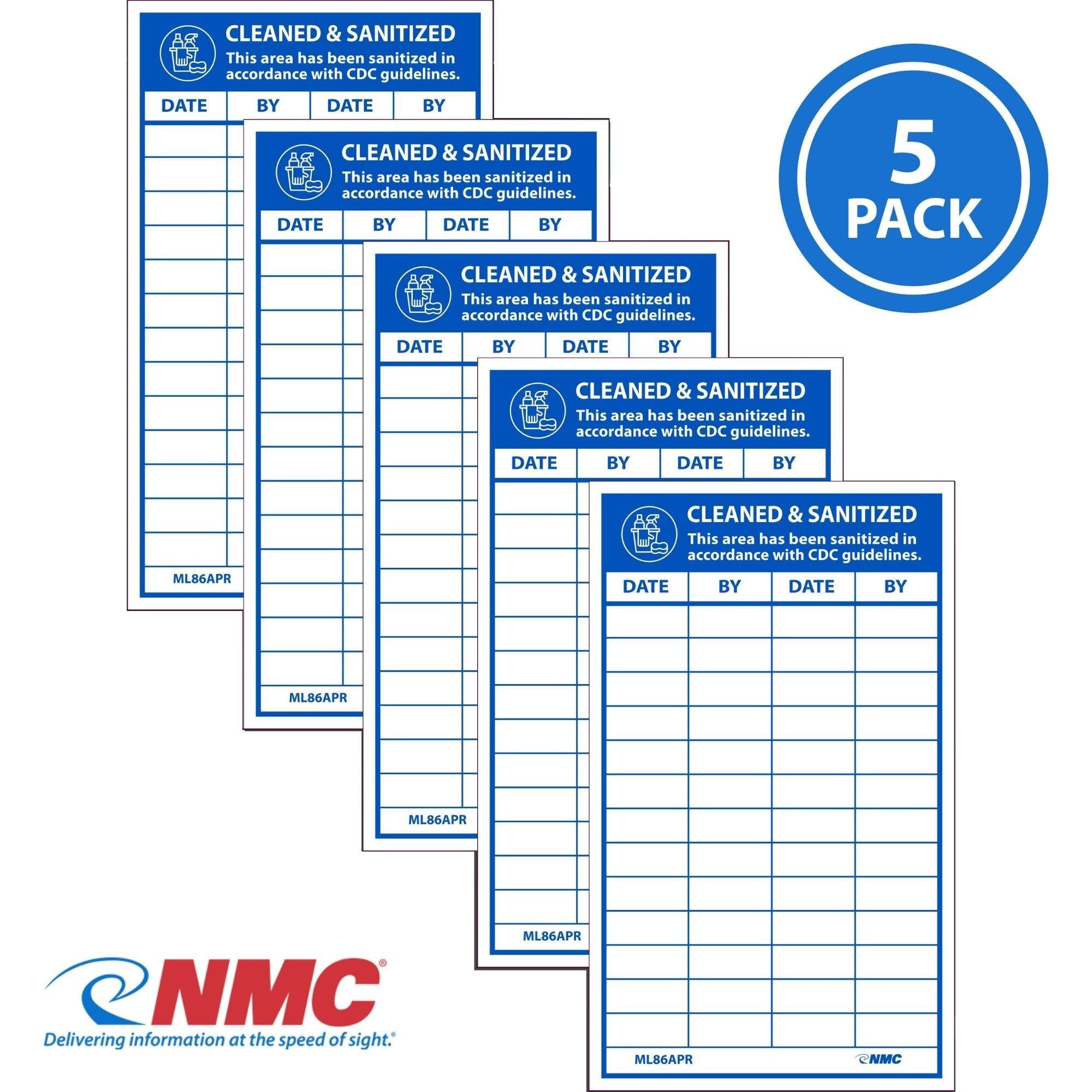 AccuformNMC ML86APR Cleaned & Sanitized Record Keeping Label, 5" x 3", PS Removable Vinyl, 5/Pk