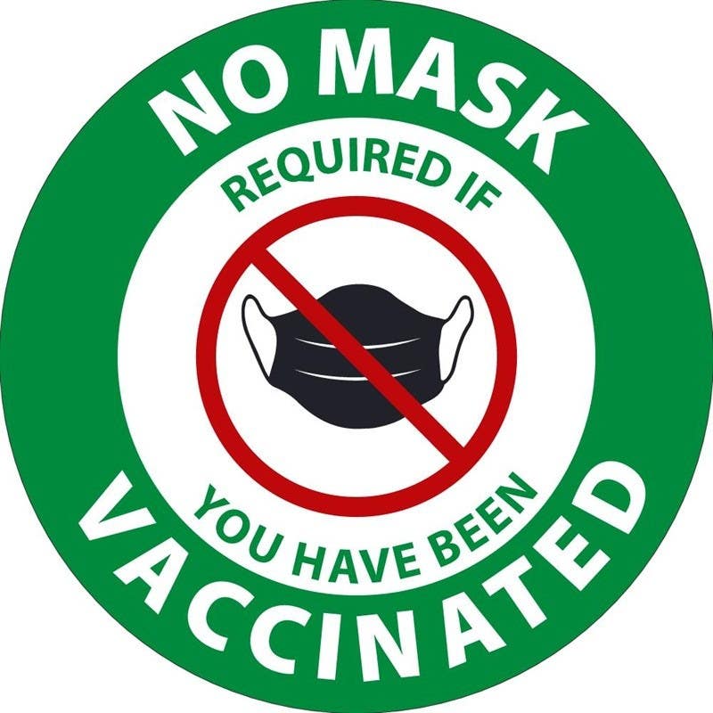 AccuformNMC ML90AP No Mask Required If You Have Been Vaccinated Label, 6" Dia, 5/Pk