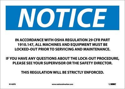 AccuformNMC MGNF OSHA Notice Safety Sign - All Machines And Equipment…