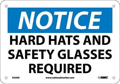 AccuformNMC N206 Notice, Hard Hat And Safety Glasses Required Sign, 7" H x 10" W