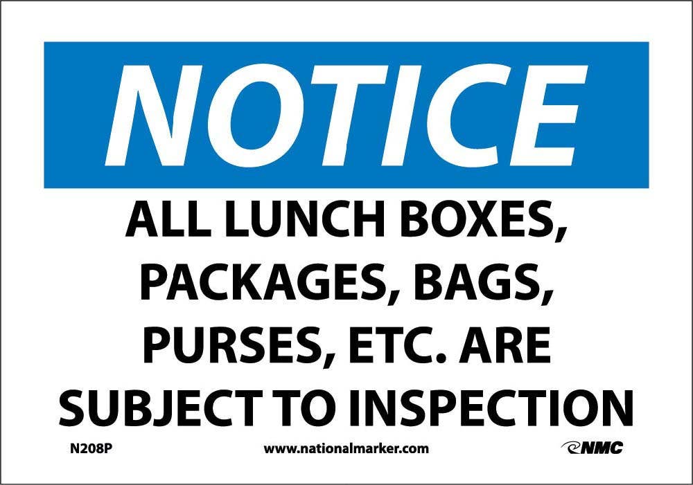 AccuformNMC MADC822 OSHA Notice Safety Sign, All Lunch Boxes, Packages, Bags…, 10" x 14"