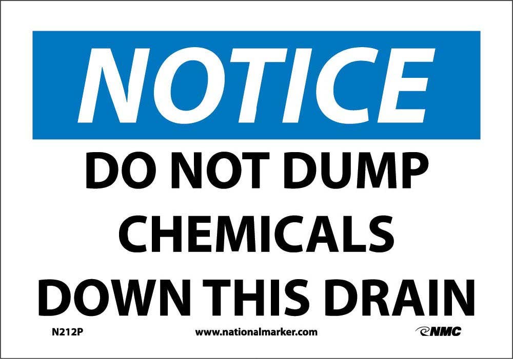 AccuformNMC MCHL OSHA Notice Safety Sign, Do Not Dump Chemicals Down This Drain
