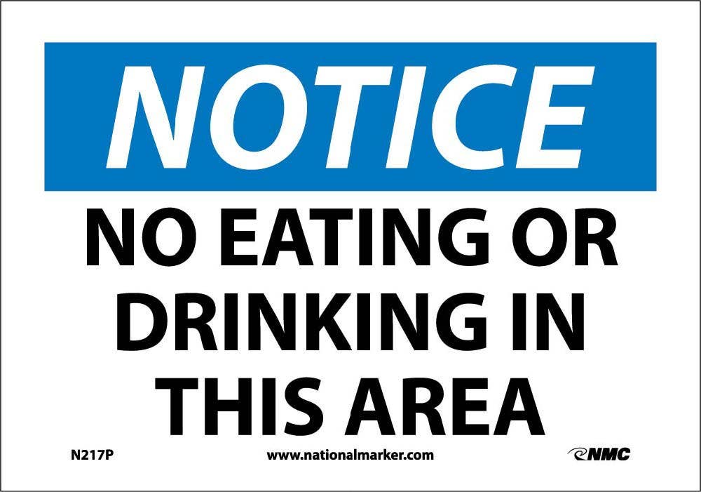 AccuformNMC N217 Notice, No Eating Or Drinking In This Area Sign, 10" H x 14" W