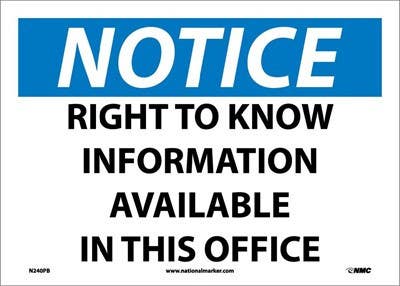 AccuformNMC MCHM Notice, Right To Know Information Available Sign, 10" x 14"