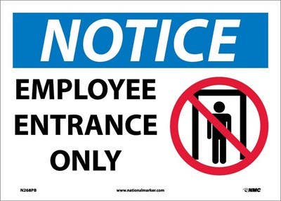 AccuformNMC MADM847 OSHA Notice Safety Sign, Employee Entrance Only, 10" x 14"