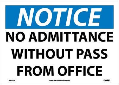 AccuformNMC MADM828 OSHA Notice Safety Sign, All Visitors Must Get Pass At Office, 10" x 14"