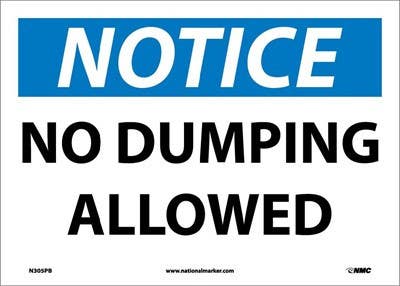 AccuformNMC MHSK814 OSHA Notice Safety Sign, No Dumping Allowed, 10" x 14"