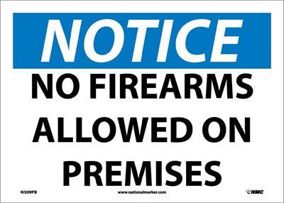 AccuformNMC MACC OSHA Notice Safety Sign, No Firearms Allowed On Premises