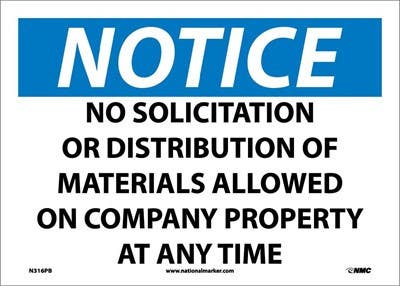 AccuformNMC MAD OHSA Notice Safety Sign, No Solicitation Or Distribution Of Materials