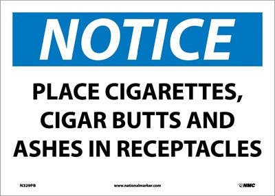 AccuformNMC MSMK804 OSHA Notice Safety Sign, Place Cigarettes Cigar Butts And Ashes In Receptacles, 10" x 14"