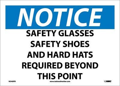 AccuformNMC MPPE829 OSHA Notice Safety Sign, Safety Glasses, Safety Shoes And Hard Hats..., 10" x 14"