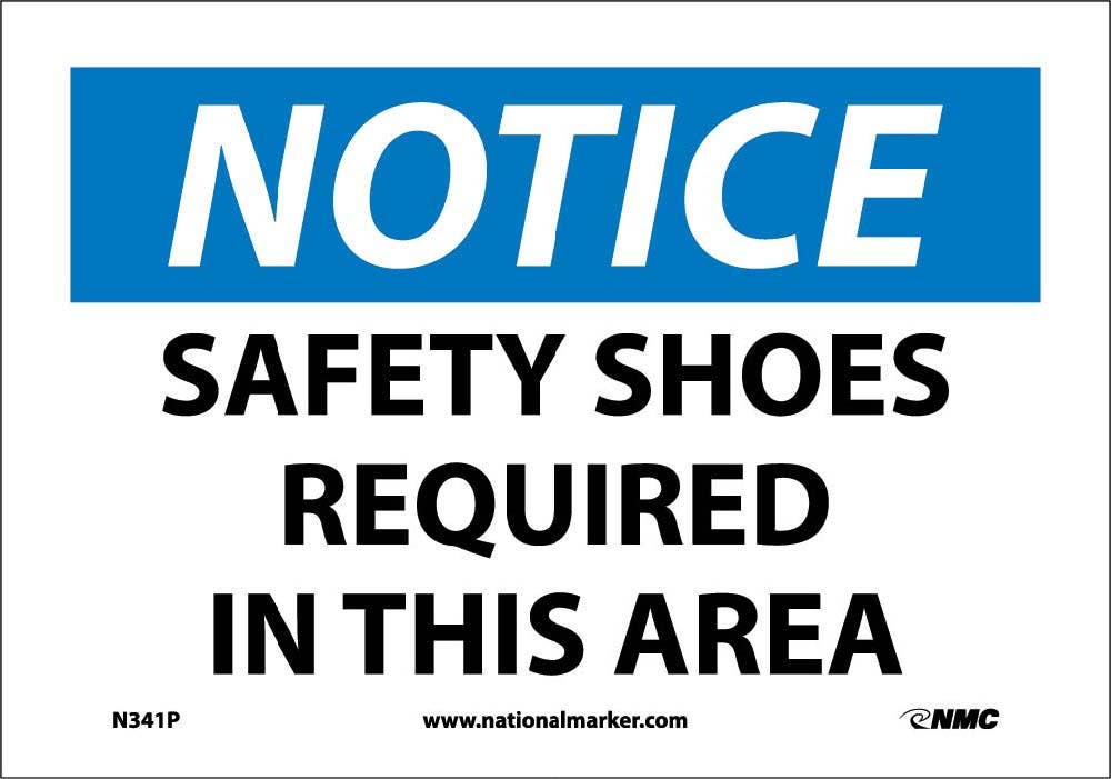 AccuformNMC N341AB Notice, Safety Shoes Required In This Area Sign, Standard Aluminum, 10" H x 14" W