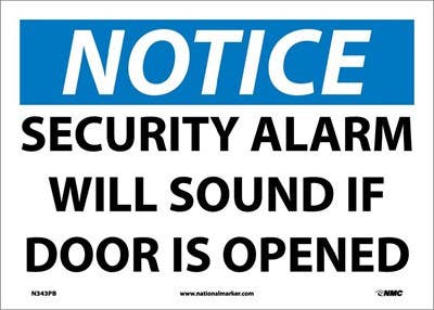 AccuformNMC MABR OSHA Notice Safety Sign, Security Alarm Will Sound If Door Is Opened