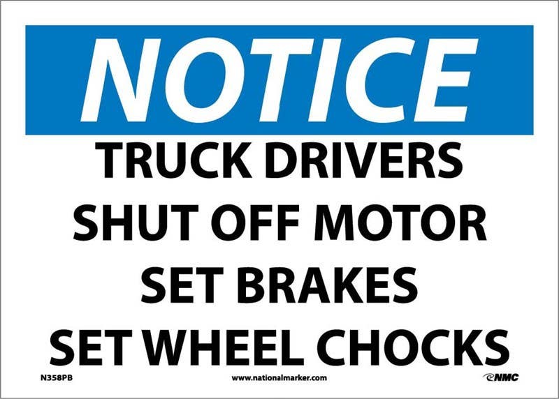 AccuformNMC MTKC802 OSHA Notice Safety Sign, Truck Drivers Shut Off Motor..., 10" x 14"
