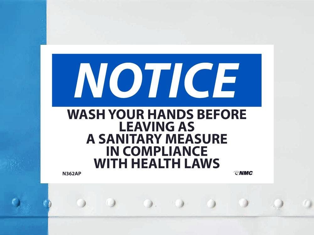 AccuformNMC N362AP Notice, Wash Your Hands Before Leaving...Label, 3" x 5", Adhesive Backed Vinyl, 5/Pk