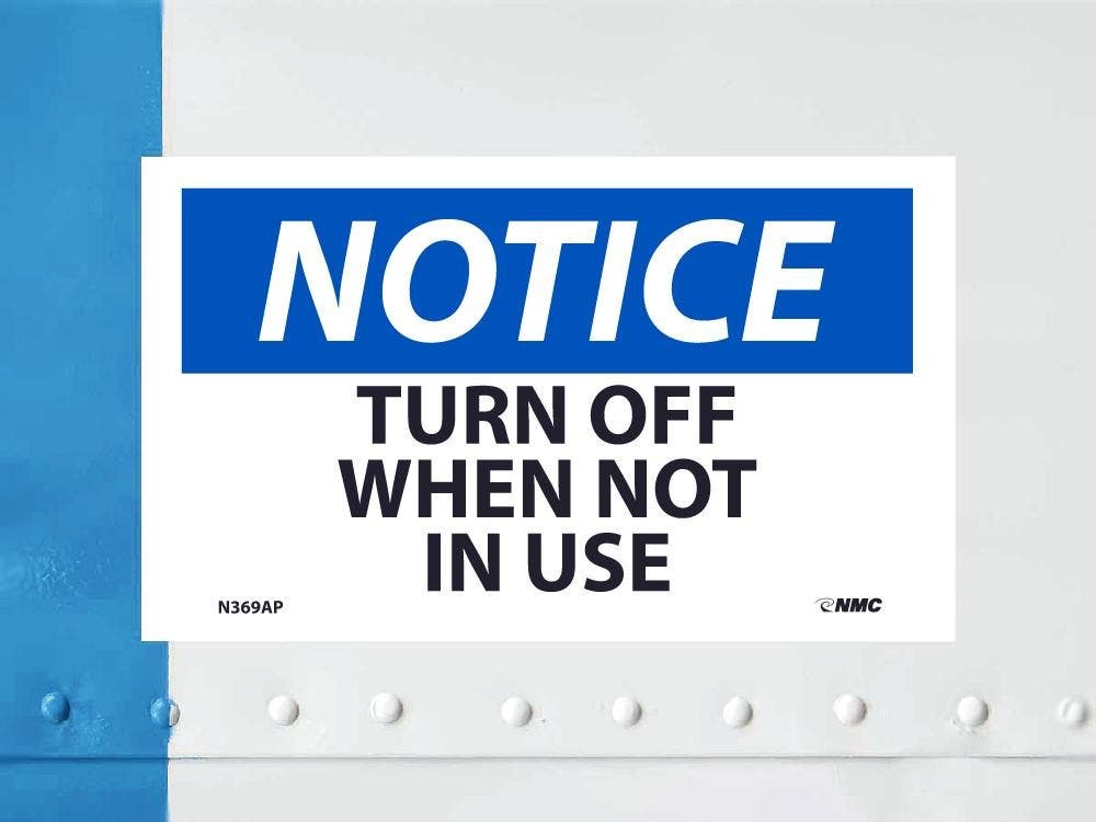 AccuformNMC LEQM802VSP OSHA Notice Safety Label, Turn Off When Not In Use, Adhesive Vinyl, 3-1/2" x 5", 5/Pk