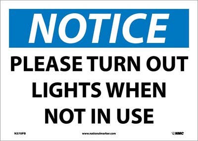 AccuformNMC MHSK587 OSHA Notice Safety Sign, Please Turn Out Lights When Not In Use, 10" x 14"
