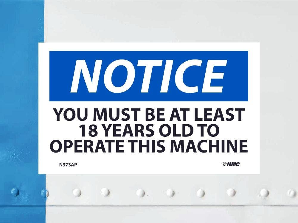 AccuformNMC LEQM803VSP OSHA Notice Safety Label, You Must Be At Least 18 Years Old..., Adhesive Vinyl, 3-1/2" x 5", 5/Pk