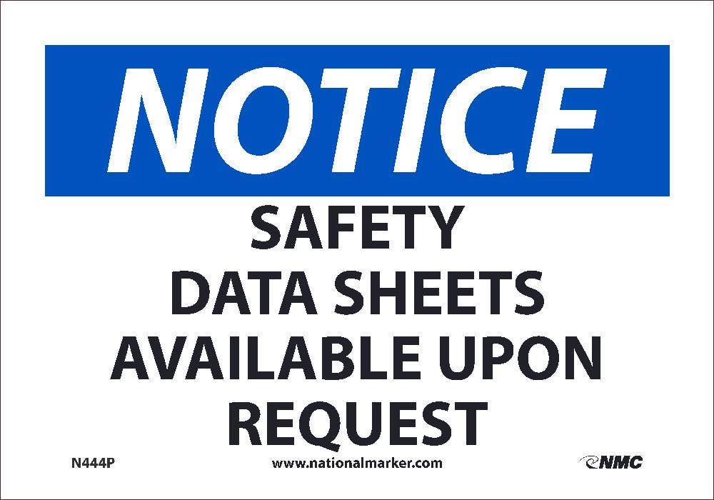 AccuformNMC MCHM OSHA Notice Safety Sign, Safety Data Sheets Available Upon Request