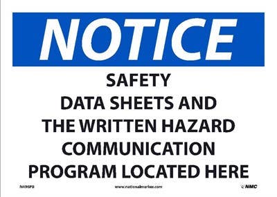 AccuformNMC MCHM804 OSHA Notice Safety Sign, Safety Data Sheets & The Written Hazard Communication..., 10" x 14"