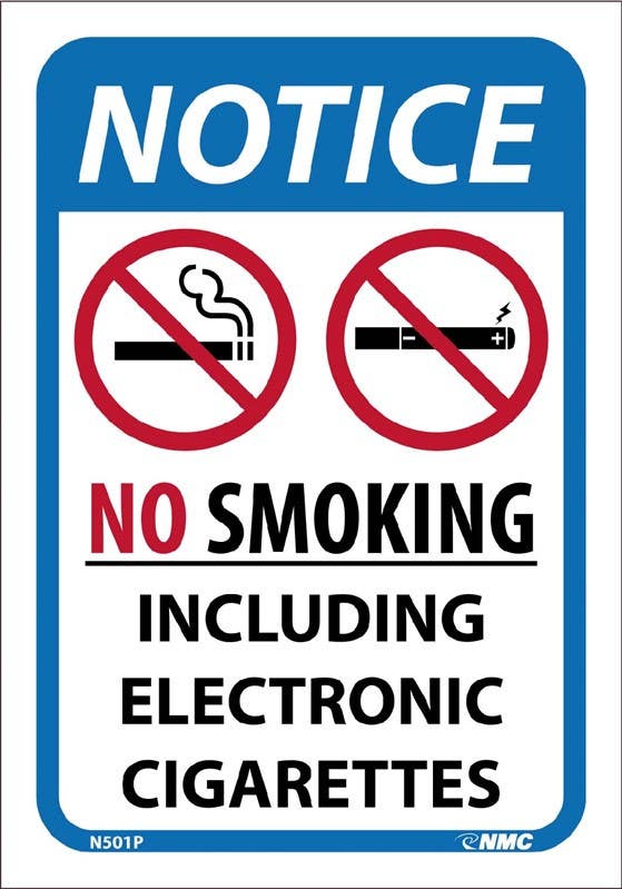 AccuformNMC N501 Notice, No Smoking, Including Electronic Cigarettes Sign