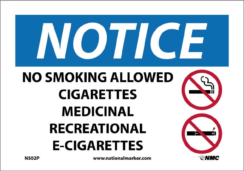 AccuformNMC N502 Notice, No Smoking Allowed Sign