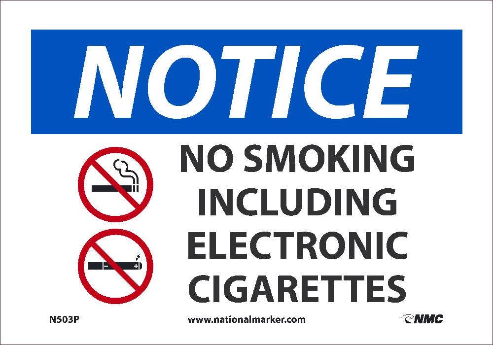 AccuformNMC N503 Notice, No Smoking, Including Electronic Cigarettes Sign, 7" H x 10" W