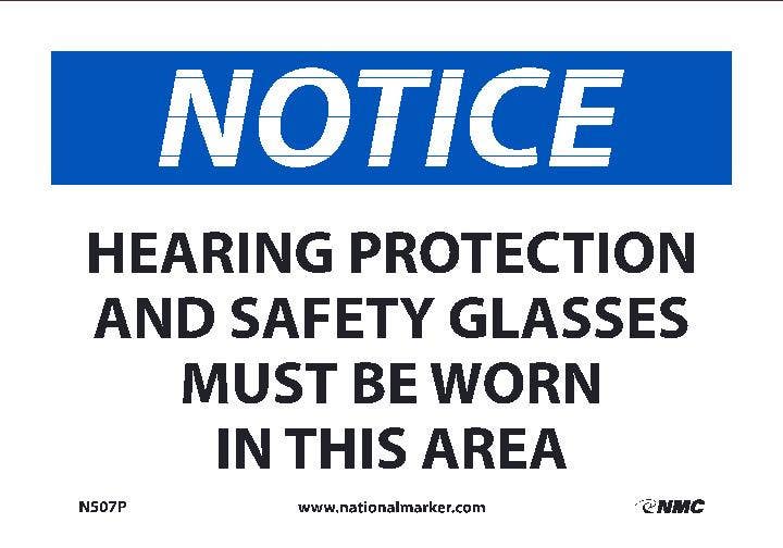 AccuformNMC MPPE804 OSHA Notice Safety Sign, Hearing Protection And Safety Glasses..., 10" x 14"