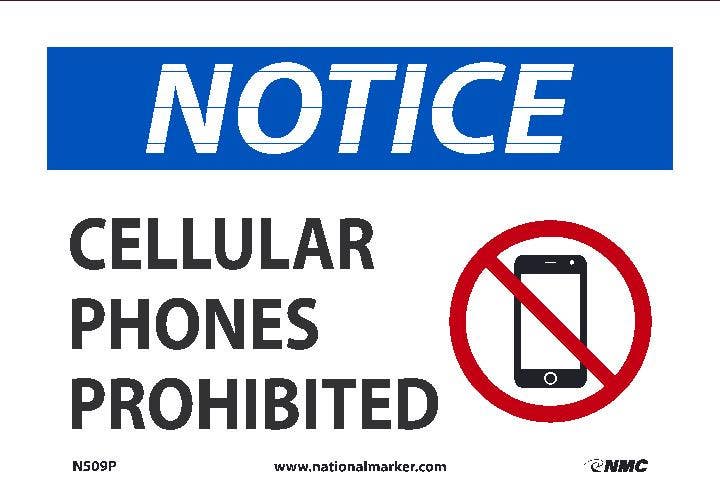 AccuformNMC N509AG Notice, Cellular Phones Prohibited Sign, Standard Aluminum, 12" H x 18" W