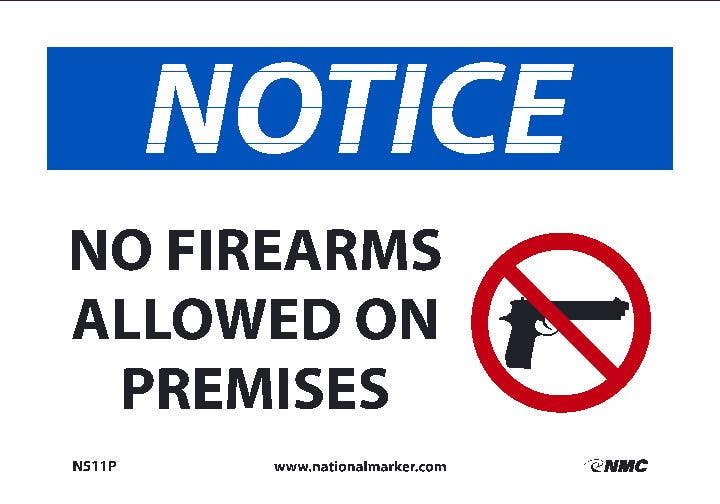AccuformNMC N511AG Notice, No Firearms Allowed On Premises Sign, Standard Aluminum, 12" H x 18" W