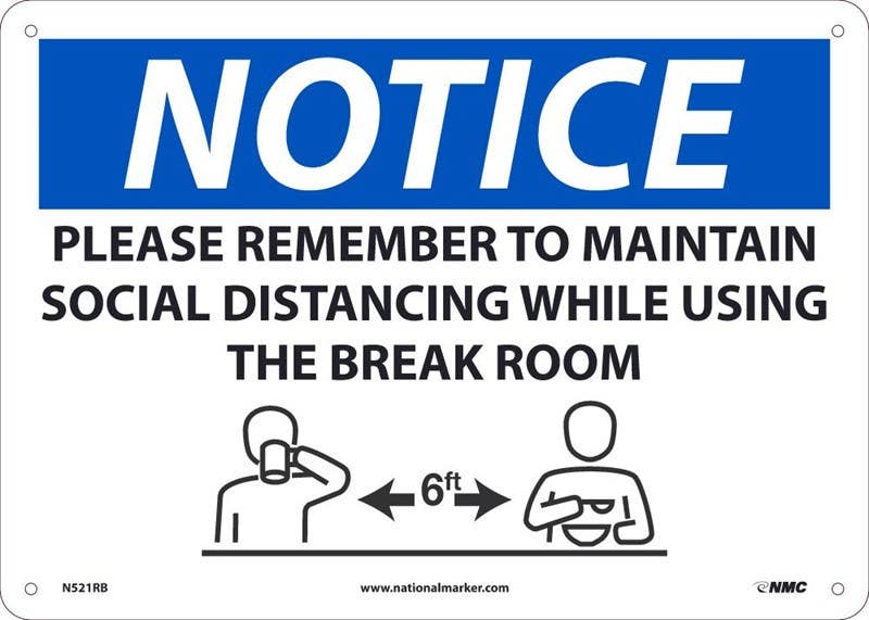 AccuformNMC N521 Notice, Maintain Social Distancing In Breakroom Sign, 10" x 14"