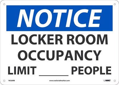 AccuformNMC N527 Notice, Locker Room Occupancy Limit ___ People Sign, 10" x 14"