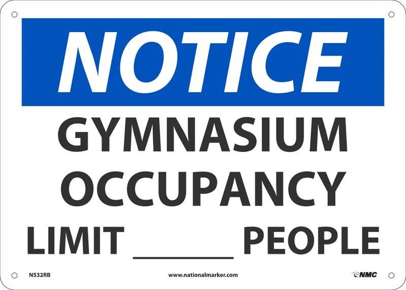 AccuformNMC N532 Notice, Gymnasium Occupancy Limit ___ People Sign, 10" x 14"