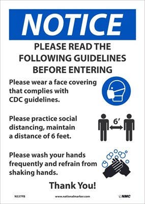 AccuformNMC N537 Notice, Entrance Guidelines Sign, 14" x 10"