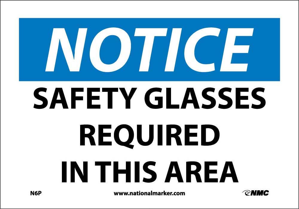 AccuformNMC N6R Notice, Safety Glasses Required In This Area Sign, Rigid Plastic, 7" H x 10" W