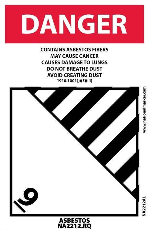 AccuformNMC NA2212AL Danger, Contains Asbestos Fibers Label, 4" x 6", PS Paper