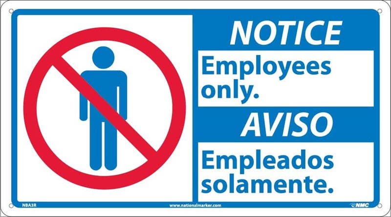 AccuformNMC MTAS800 Bilingual ANSI Sign - Employees Only, 10" x 14"