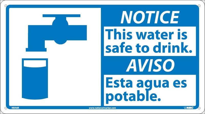 AccuformNMC NBA6 Notice, This Water Is Safe To Drink Sign (Graphic), Bilingual, 10" x 18"