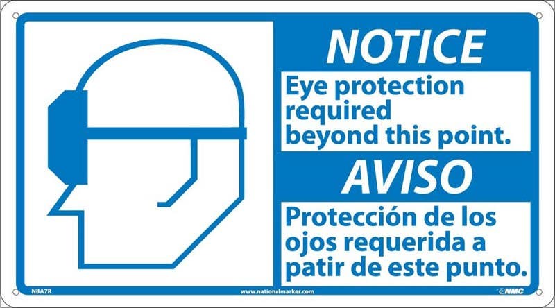 AccuformNMC NBA7 Notice, Eye Protection Required Sign (Graphic), Bilingual, 10" x 18"