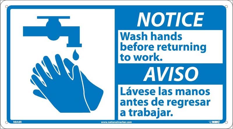 AccuformNMC MTAS816 Spanish (Mexican) Bilingual ANSI Notice Visual Alert Safety Sign, Wash Hands..., 10" x 18"