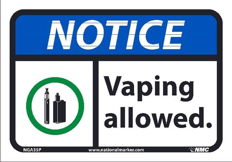 AccuformNMC NGA35 Notice, Vaping Allowed Sign