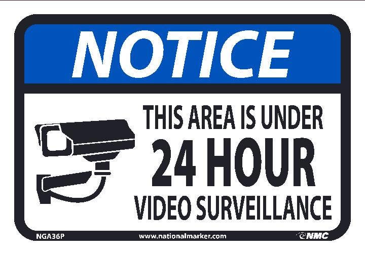 AccuformNMC MASE OSHA Notice Safety Sign, This Area Is Under 24 Hour Video Surveillance