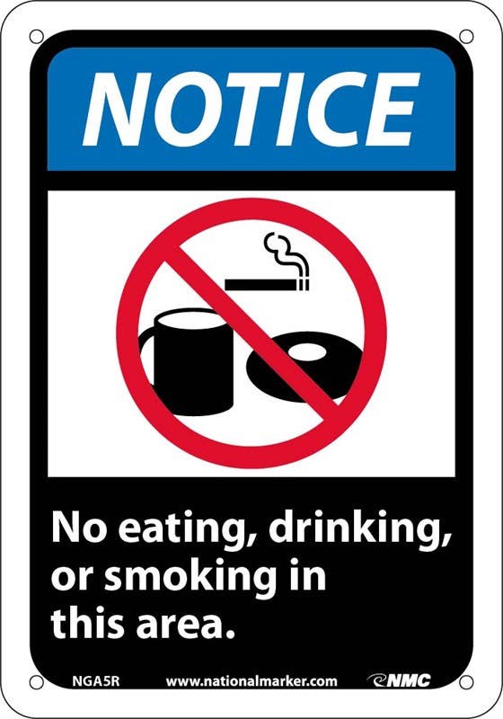 AccuformNMC MRMK ANSI Warning Safety Sign, No Smoking, Eating Or Drinking In This Area