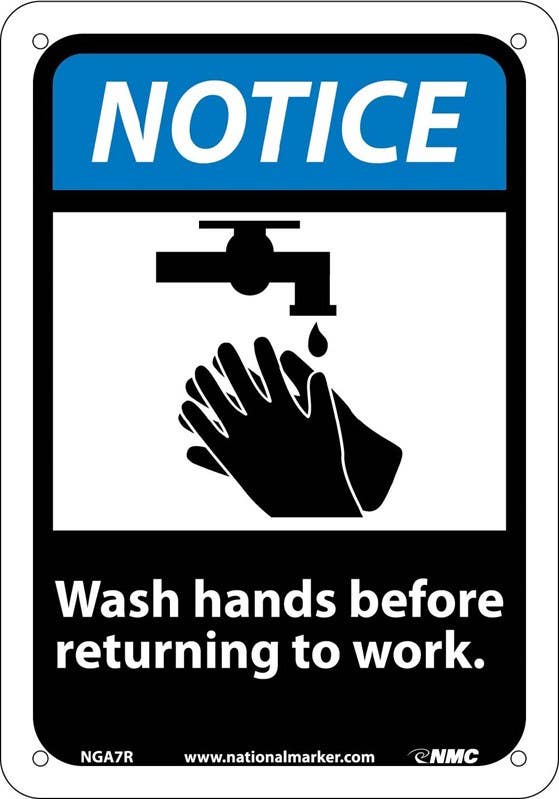 AccuformNMC MRST ANSI Notice Safety Sign, Wash Hands Before Returning To Work