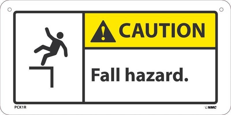 AccuformNMC PCK1R Caution Fall Hazard Label, Rigid Plastic, 6" x 12"