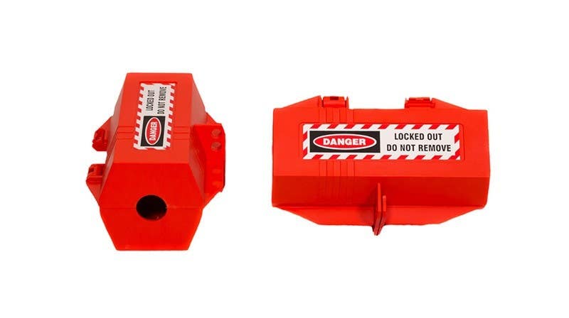 AccuformNMC PLLE4 Plug Lockout, Red, Large, 3" x 7", 4-Hole