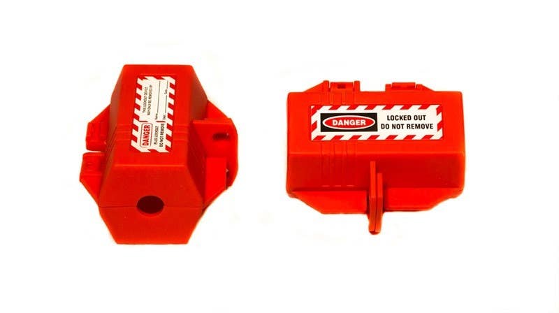 AccuformNMC PLLS4 Plug Lockout, Red, Small, 2" x 3", 4-Hole