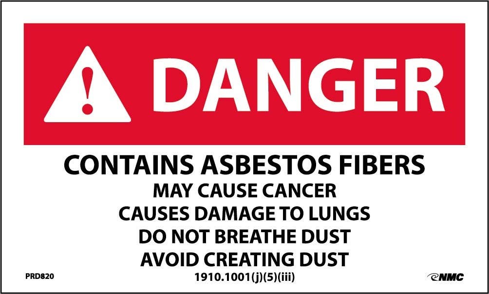 AccuformNMC PRD Danger, Contains Asbestos Fibers Dust Warning Label, 3" x 5", 500/Roll