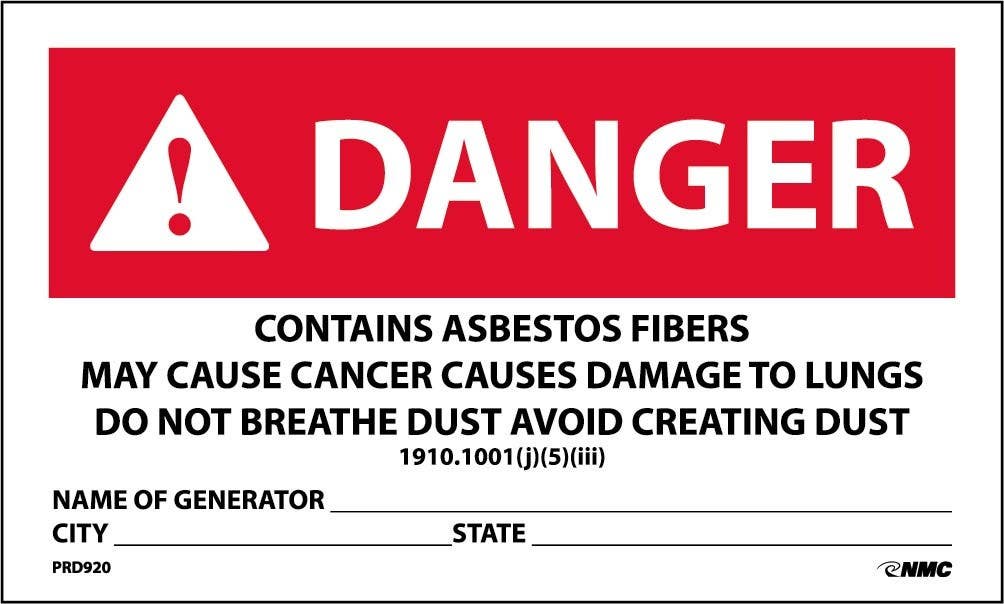 AccuformNMC PRD Danger, Contains Asbestos Fibers Hazard Warning Label, 3" x 5", 500/Roll