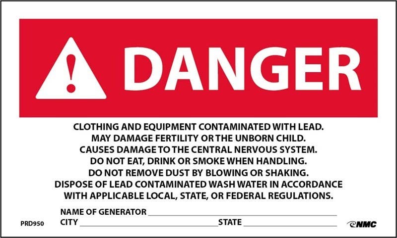 AccuformNMC PRD950 Danger, Contaminated With Lead Generator Info Warning Label, 3" x 5", PS Paper, 500/Roll